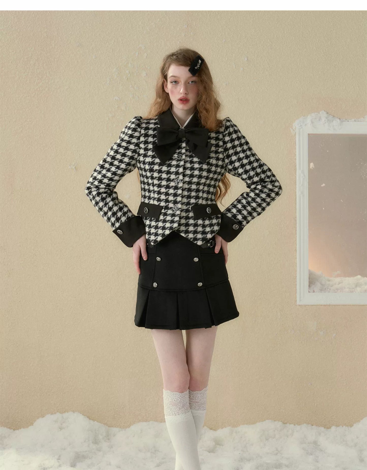 サンセットパークツイードAラインバーサタイルスカートチェックブラック2色