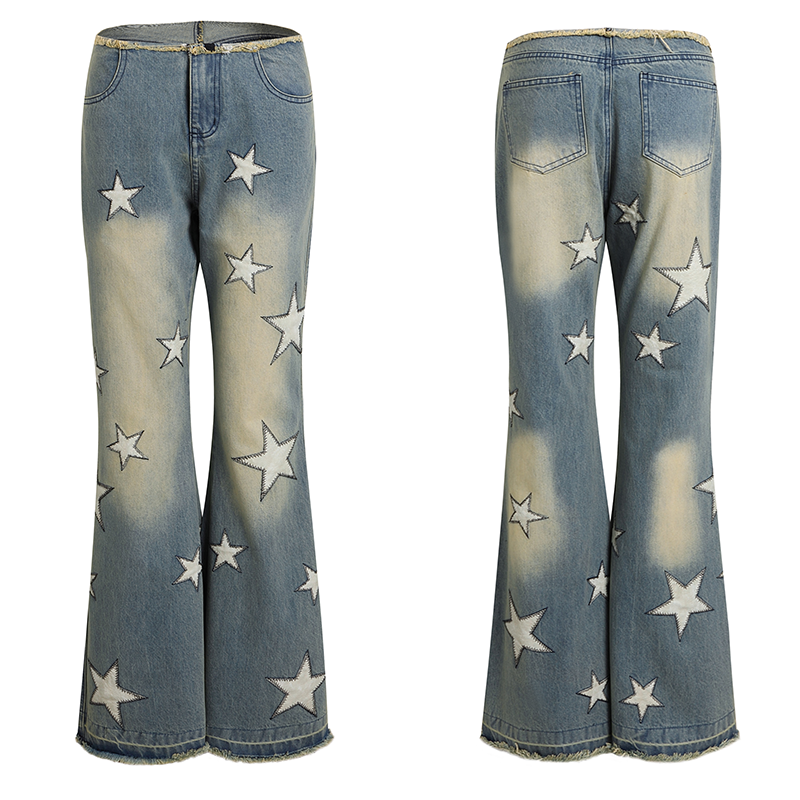 フェイ・チュイ・アメリカン・ベイブス・スターパネル・ウォッシュド・ディストレスド・ルーズエッジ・デザイン・マイクロ・フレア・ローライズ・ジーンズ
