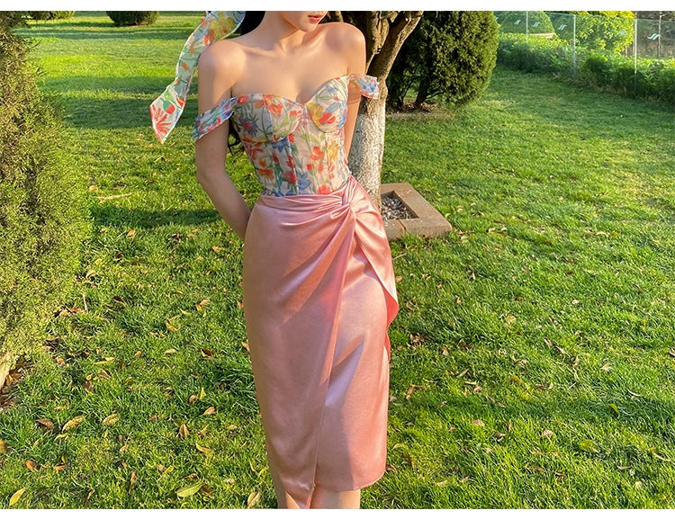 シャオリアセテートフロントツイストスプリットハイウエストヒップスカート、スプリングドレス、ドーパミンスウィートミディスカート