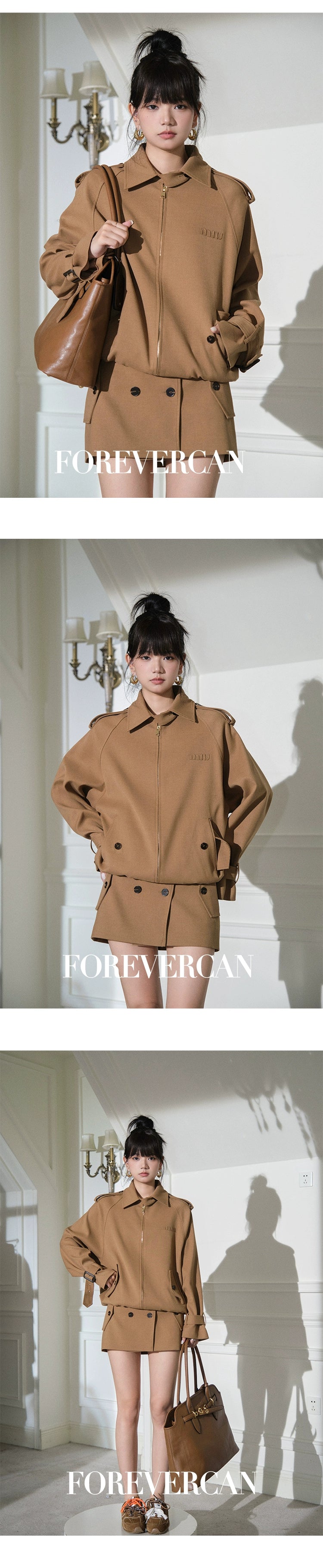 フォーエバーカン レディース 2024 ニューベルリン ウィークエンド m!u24S レトロ ラペル ジャケット ジャケット + スカート