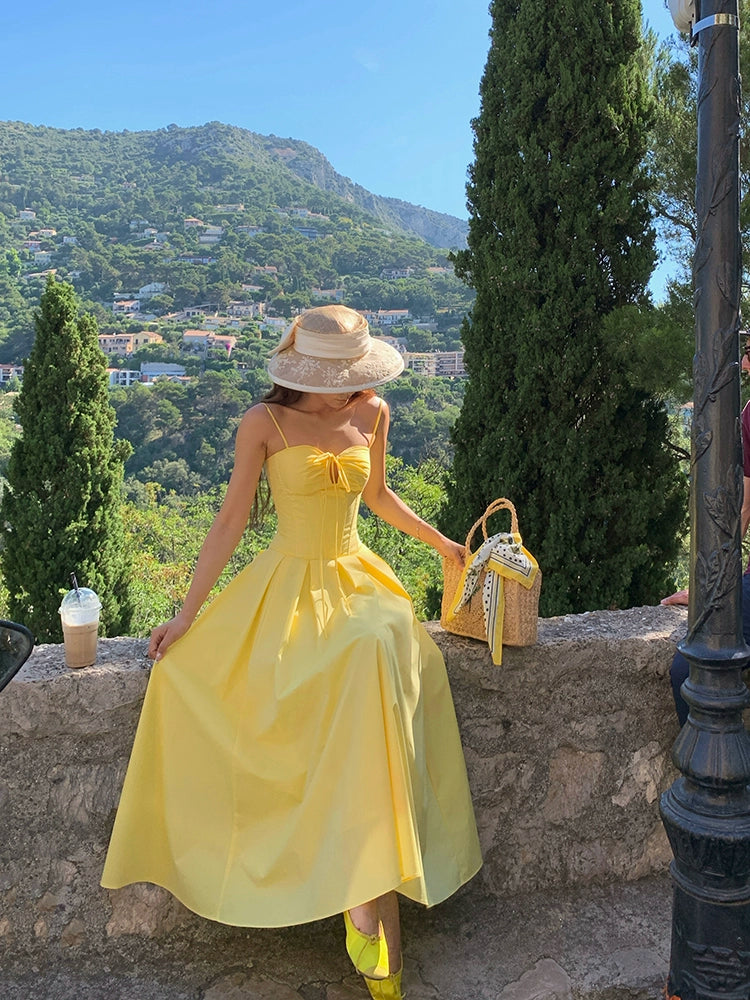 プリンセスリベル2.0サスペンダードレス女性の夏のお茶の休憩フランスの気質ウエスト締め細いAラインスカート