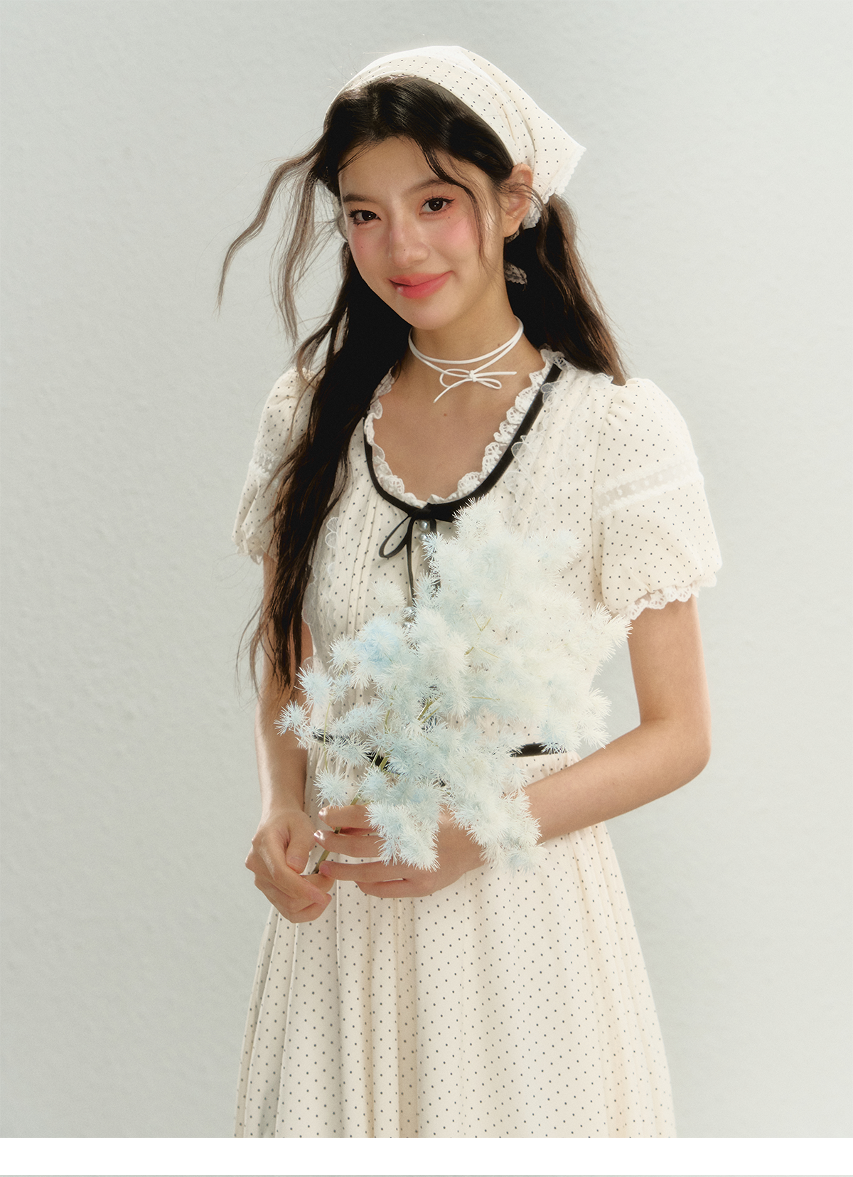 サンセットパーク「ハイジの休日」パフスリーブスカート夏と秋のフランスの水玉模様のドレス