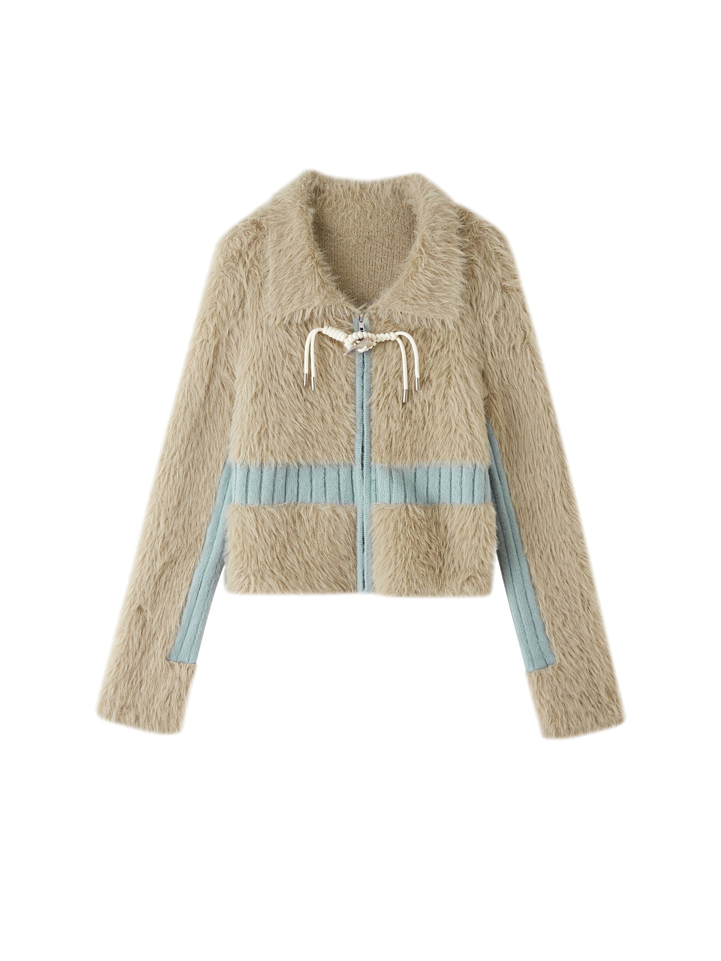 [スポット] OfAkiva「スプライシングその他」フェイクミンクニットパッチワークウィンターコートスカートスーツレディース