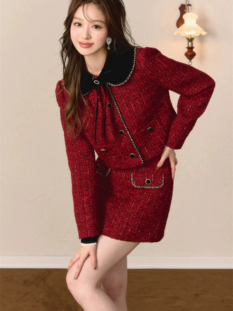 Tweed Small Fragrance Black Velvet Skirt