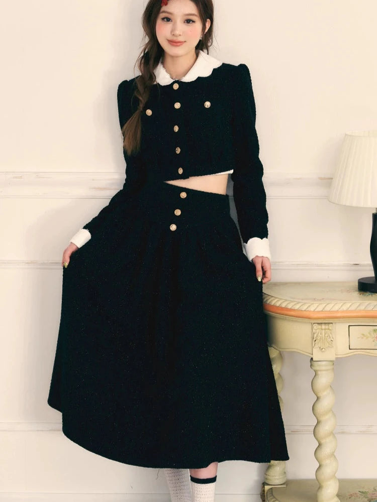 Small fragrance gold button long skirt