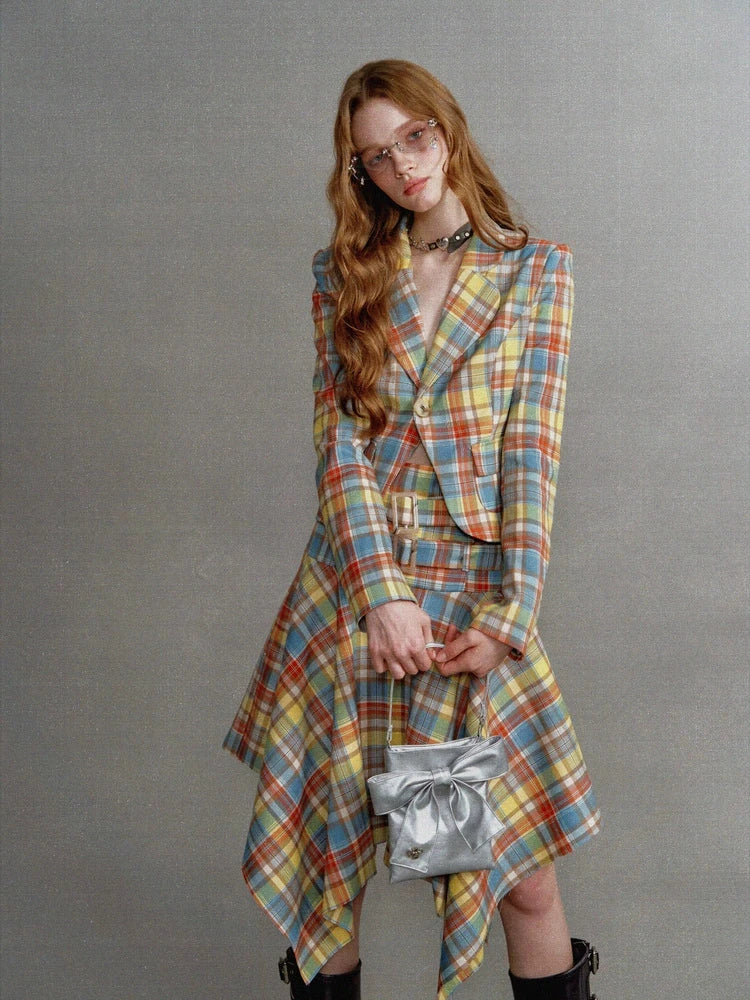 Vintage Yellow and Blue Check Blazer