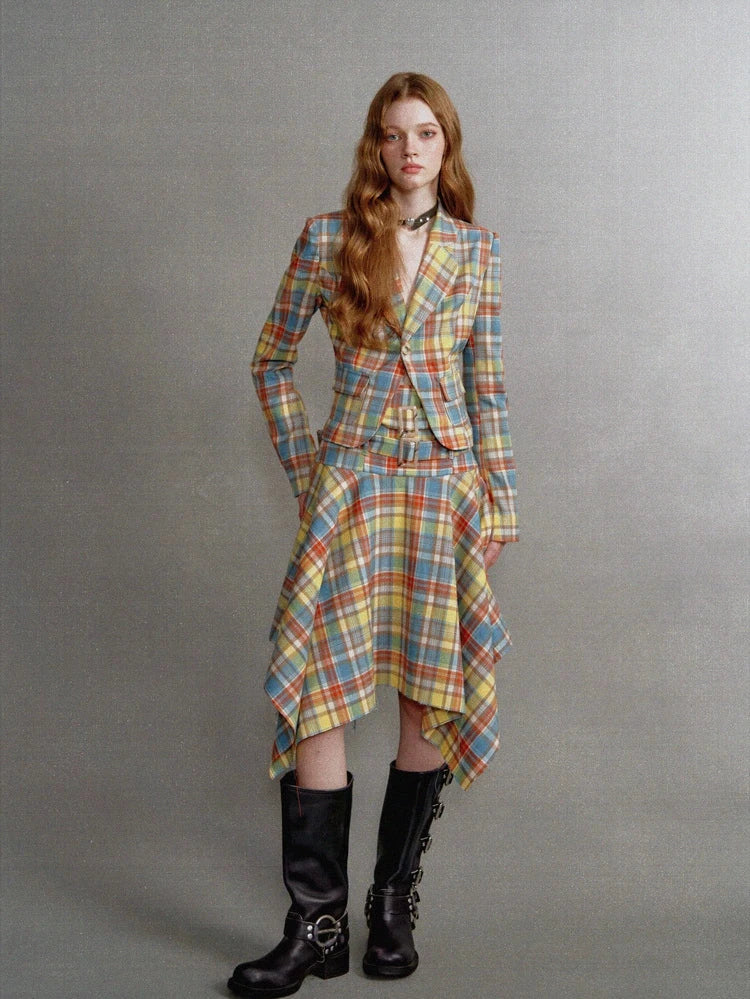 Vintage Yellow and Blue Check Blazer