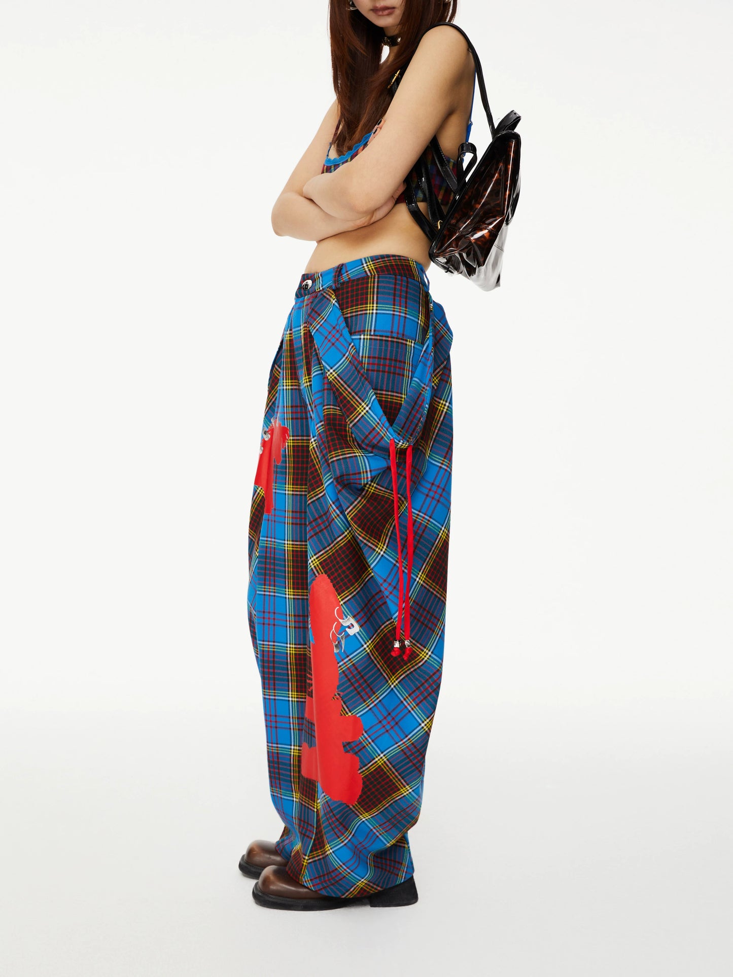 YOSHUYUKI オリジナルチェック パンクバニープリント カジュアル ルーズバッドパンツ