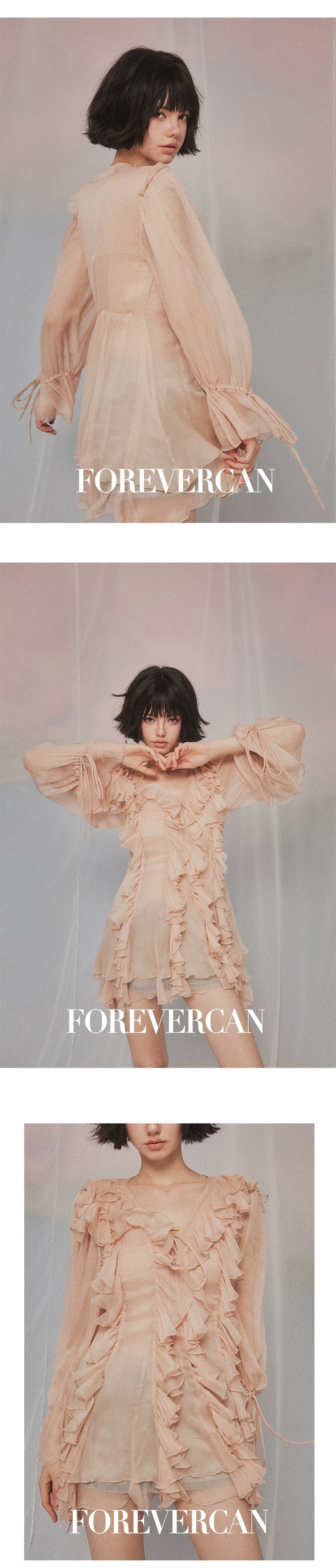 フォーエバーカンレディース2024新しい夏の島の回顧録モネガーデンスタイルVネックフリルトップドレスレディース