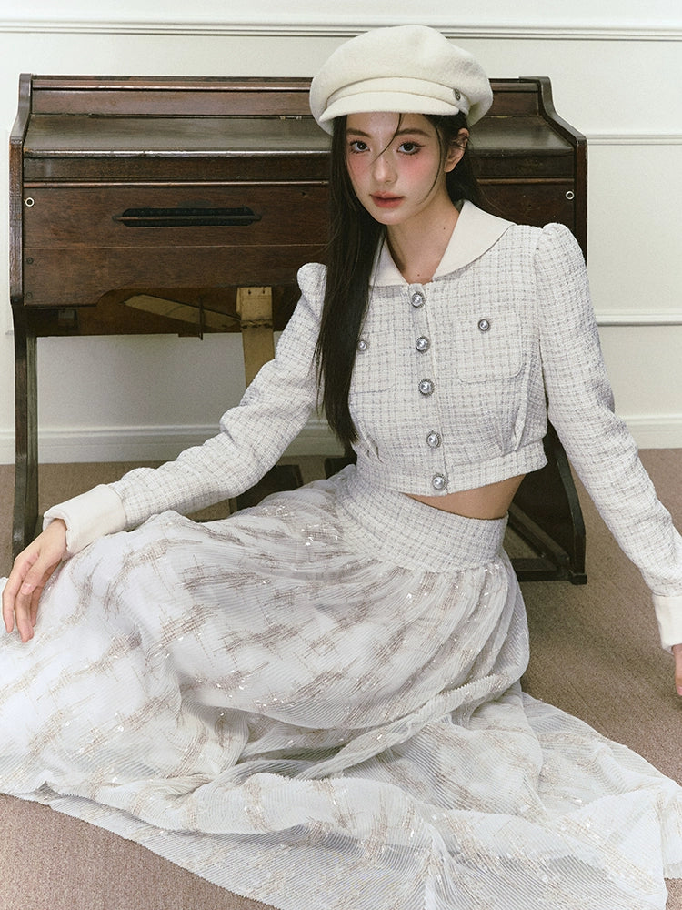 Silver Silk Sequined Small Fragrance Padded Jacket