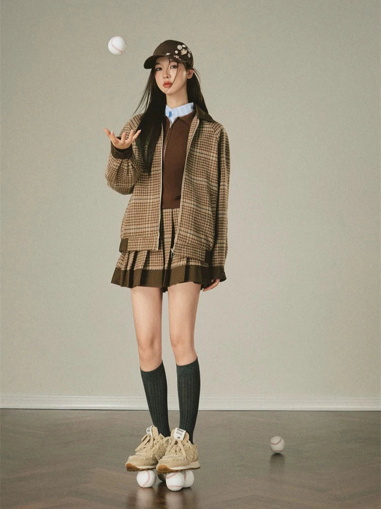 Vintage Check Panel Loose Casual Jacket