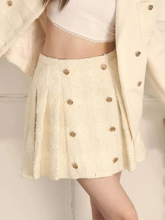 Splicing Tweed Small Fragrance Pleated Skirt
