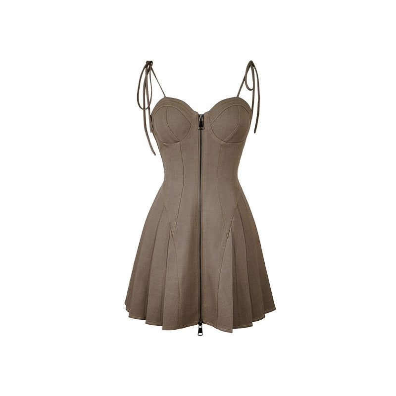 XiaoliチョコレートブラウニーAラインスリップドレス夏小さなホットガールセクシーな薄いショートスカート