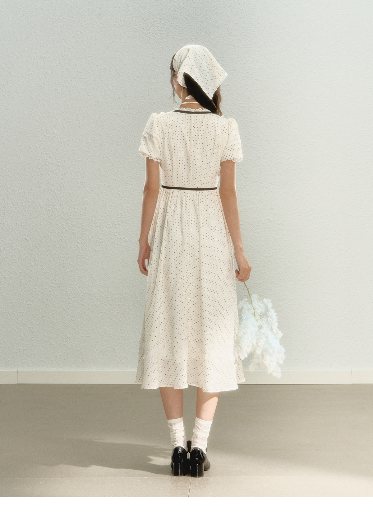 サンセットパーク「ハイジの休日」パフスリーブスカート夏と秋のフランスの水玉模様のドレス