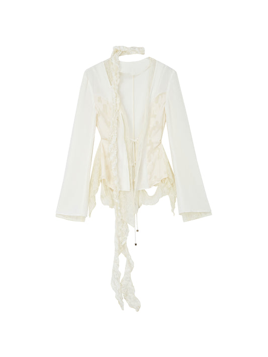 [スポット] OfAkiva「Daylight」わびさびレースパッチワークフェイクツーピースブレザー