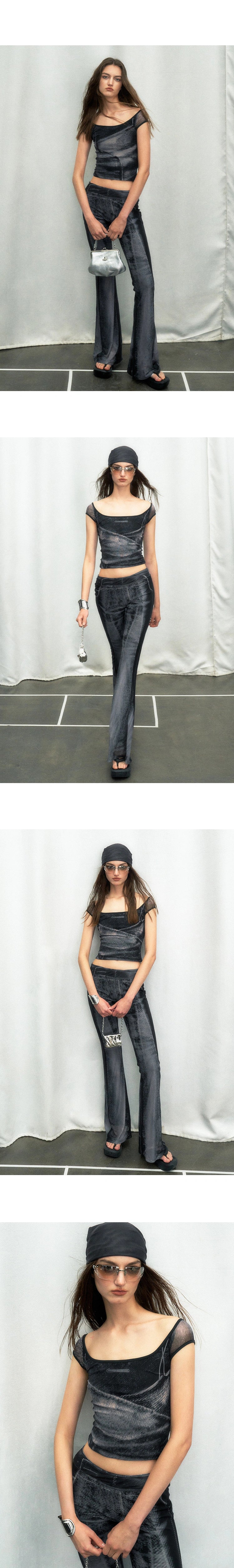 [スポット] OfAkiva「マルチマスタリー」デニムプリントアイスメッシュ通気性ストレッチファッションセット