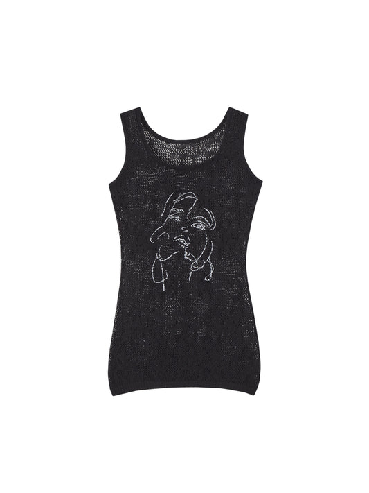 [スポット] Akivaの「だらしない」シアーファイングリッターレースニットプリントマリンベスト