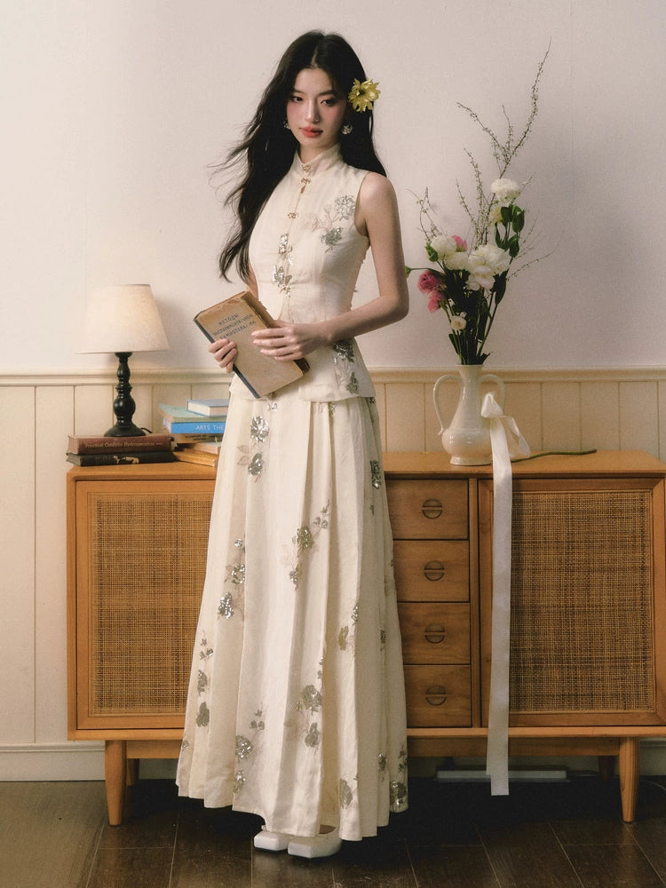 Sequined Embroidered Chinese Stand Collar Tops