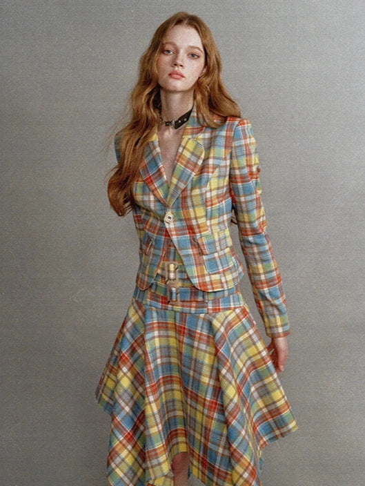 Vintage Yellow and Blue Check Blazer