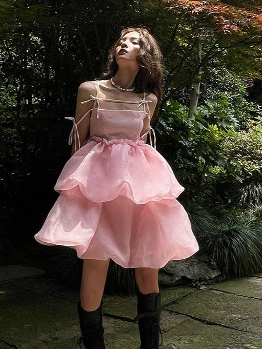 Slip Bow Organza Bud Sleeveless Dress