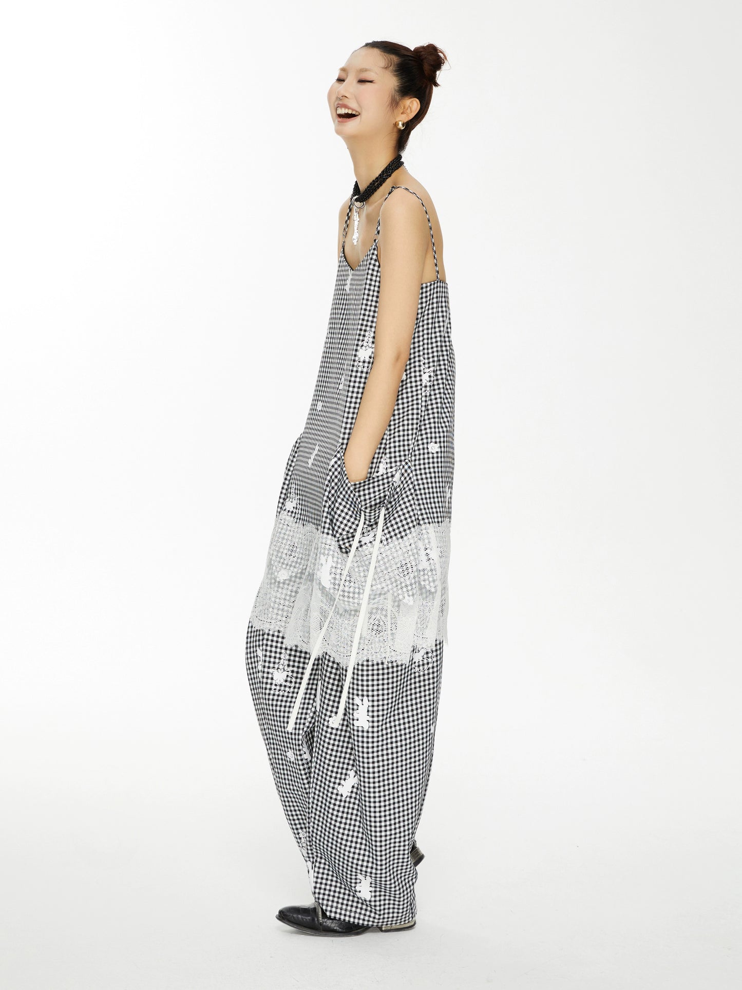 YOSHUYUKI「Punk Bunny」プリントチェックパンツ ルーズカジュアルパンツを解体