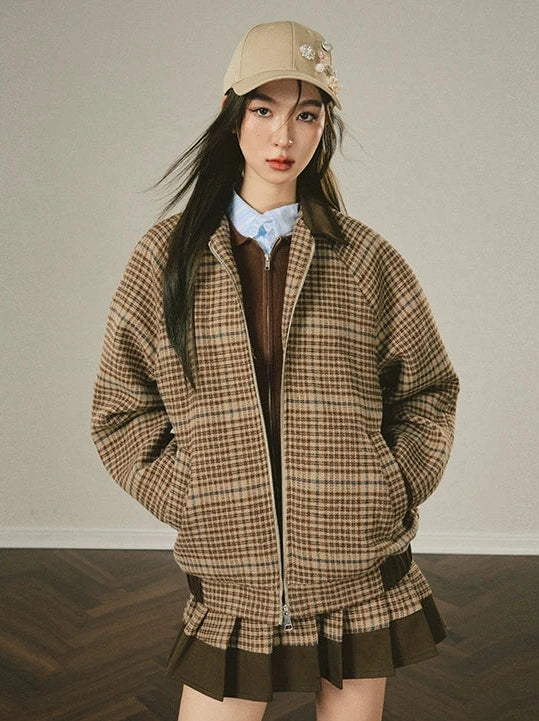 Vintage Check Panel Loose Casual Jacket