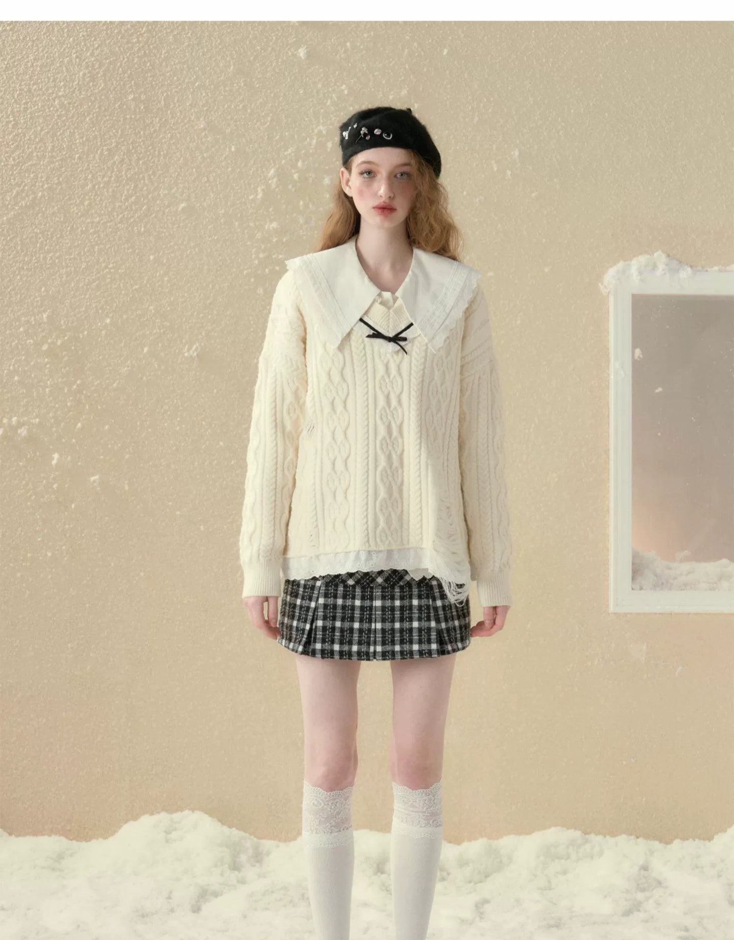 サンセットパークツイードAラインバーサタイルスカートチェックブラック2色