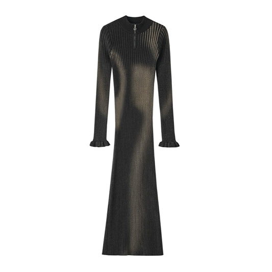 [スポット] OfAkiva「独立した境界線」抽象的なダイレクトプリントドレスレディースピットストリップニットマキシスカート