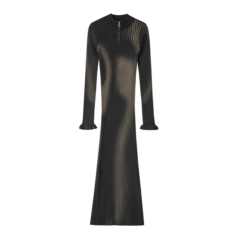 [スポット] OfAkiva「独立した境界線」抽象的なダイレクトプリントドレスレディースピットストリップニットマキシスカート