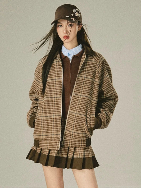 Vintage Check Panel Loose Casual Jacket