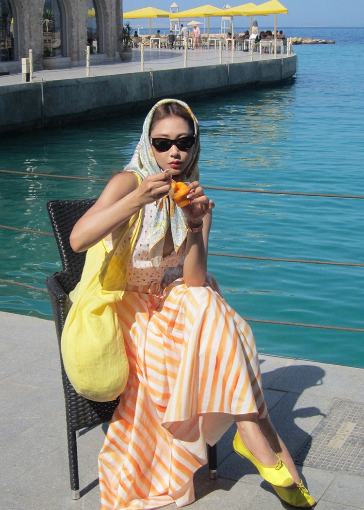 Xiaoli Yuxia ChengqiホルターネックサスペンダーVネックドレス春と夏のドーパミンティーブレイクフランスのAラインロングスカート