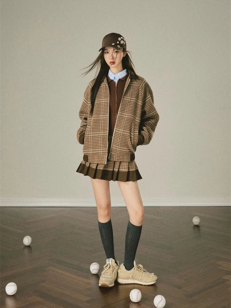 Vintage Check Panel Loose Casual Jacket