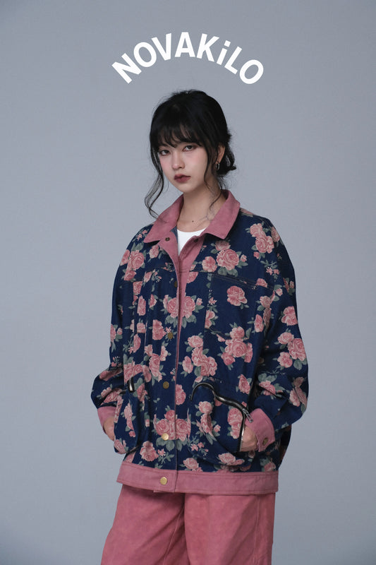 Novakilo秋ヴィンテージオーバーサイズシルエットローズデニムルーズジャケットジャケット