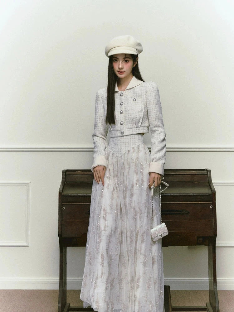 Silver Silk Sequined Small Fragrance Padded Jacket