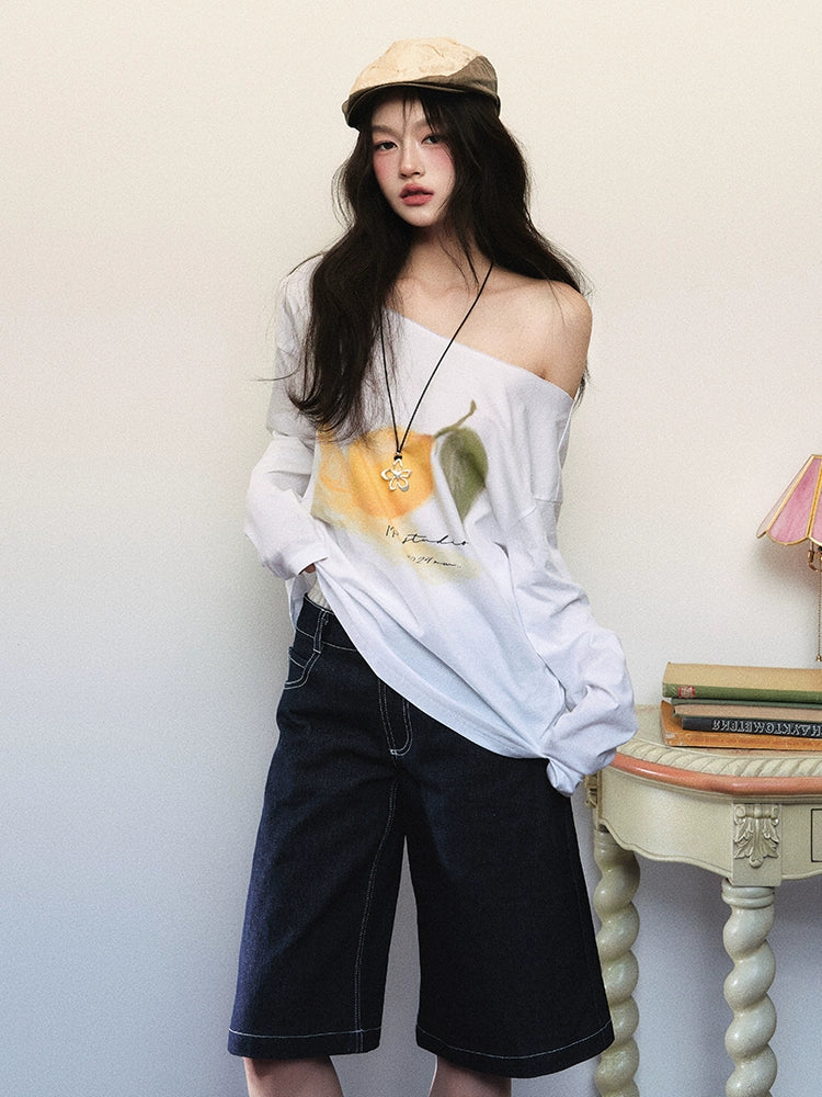 White Boatneck Loose Base Layer Tops