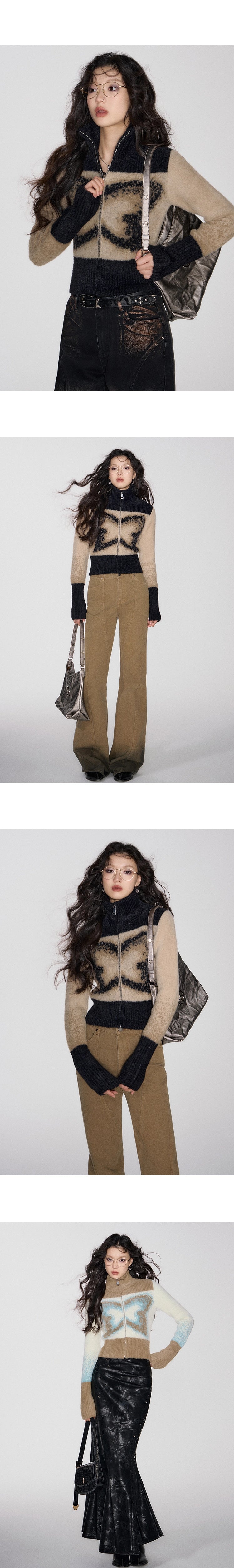 [スポット] OfAkiva「待たない錯覚」模倣ミンク蝶影ニットショートコートレディース冬の暖かいジャケット