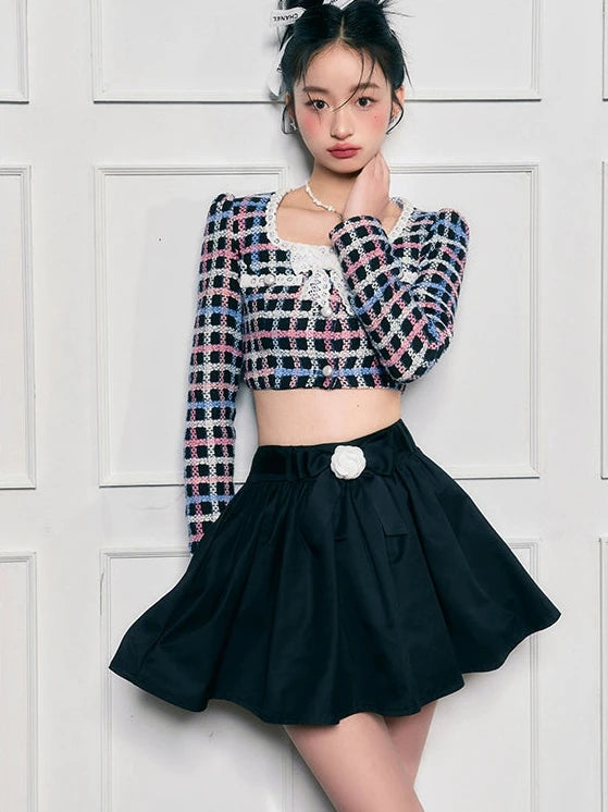 Small Fragrance Square Neck Bow Short Skirt