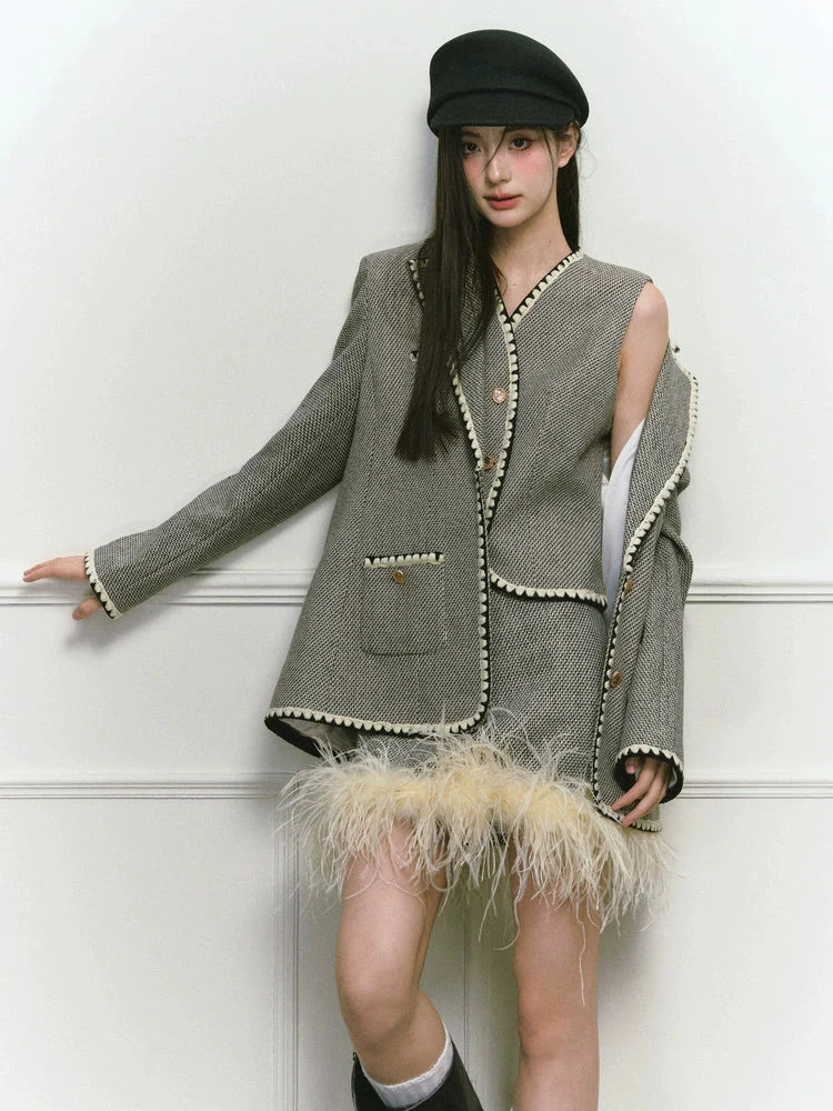 Shell Embroidery Tweed Winter Luxury Skirt
