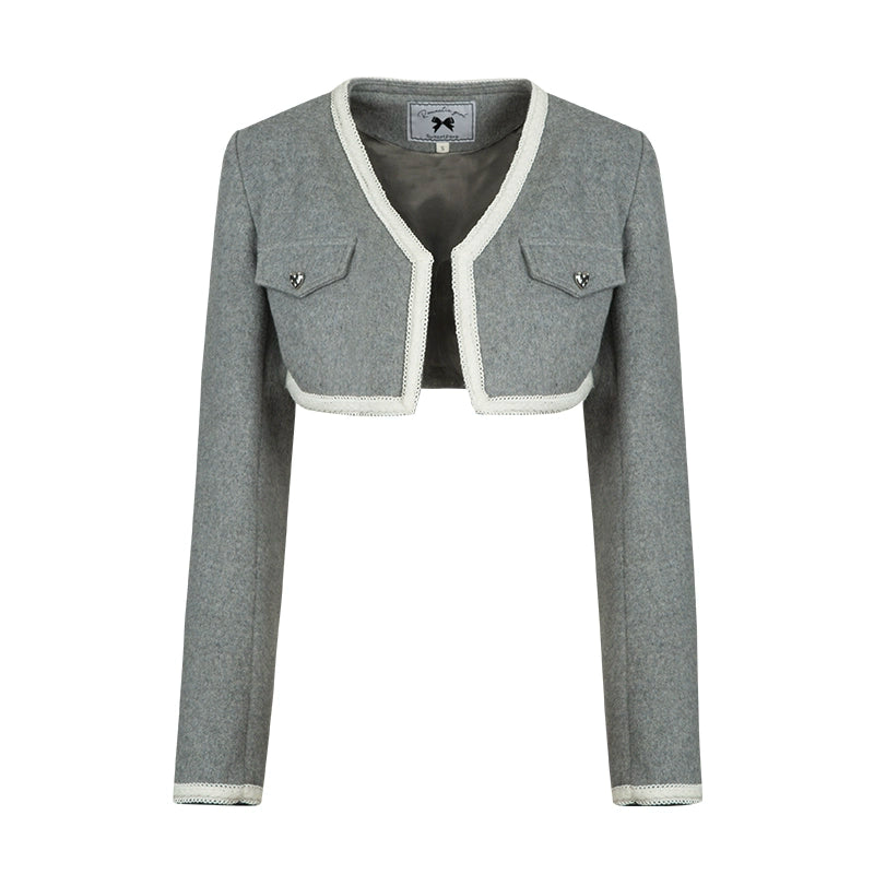 サンセットパークサンセットパークグレーネイビーカラーツイードプリーツドレススーツ秋用ツーピースセット