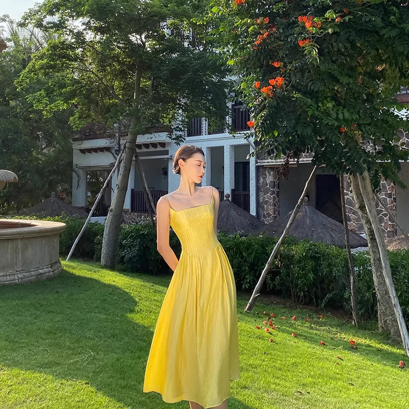 プリンセスリベル少し背中の開いたAラインのスリップドレス夏のドーパミンフランスのリゾートロングスカート