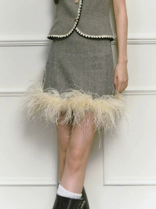 Shell Embroidery Tweed Winter Luxury Skirt