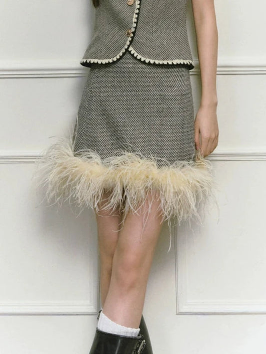 Shell Embroidery Tweed Winter Luxury Skirt