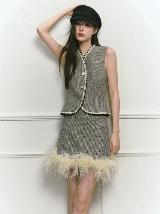 Shell Embroidered Tweed Winter Luxury Sleeveless Cutsew