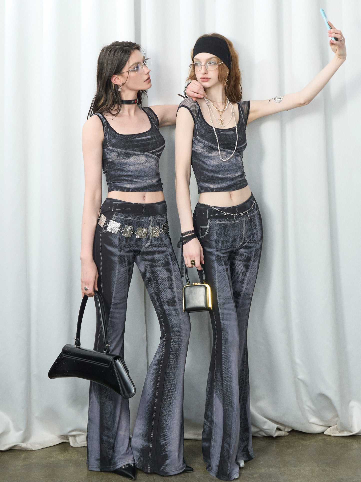 [スポット] OfAkiva「マルチマスタリー」デニムプリントアイスメッシュ通気性ストレッチファッションセット