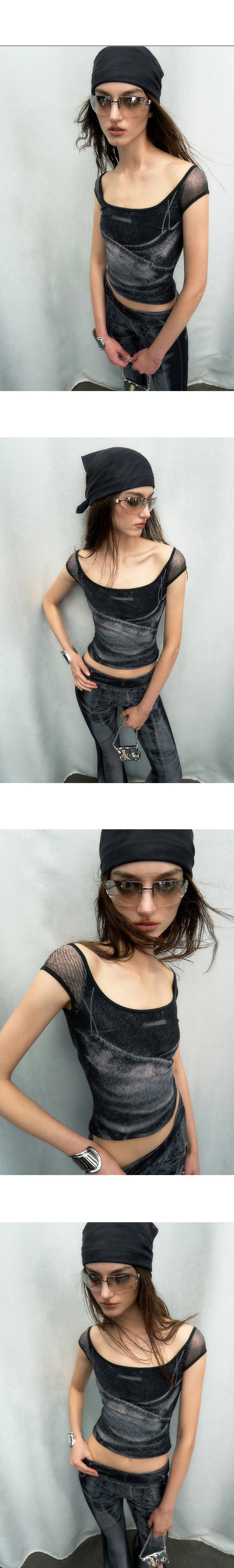 [スポット] OfAkiva「マルチマスタリー」デニムプリントアイスメッシュ通気性ストレッチファッションセット