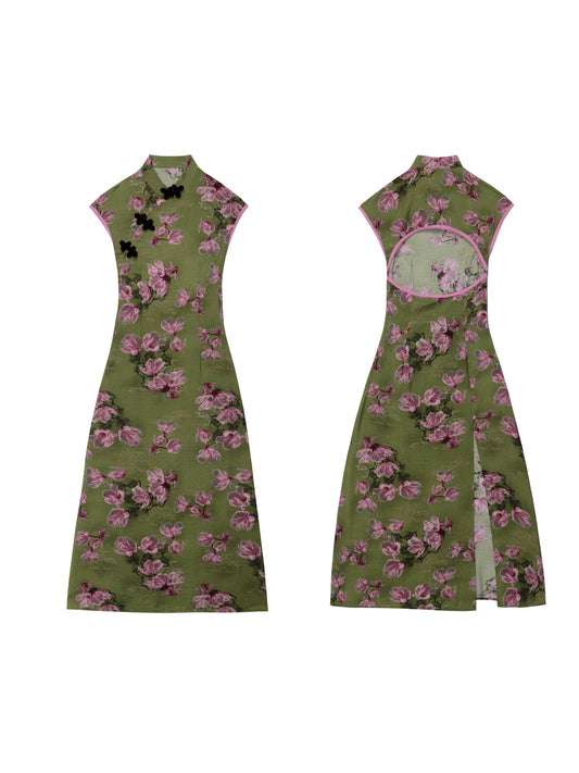 Novakilo 中国の花レトロマイクロスリムチャイナドレス