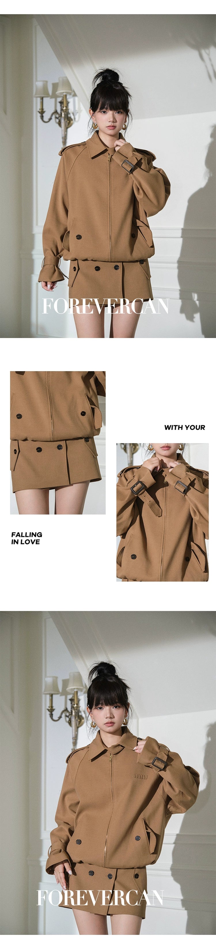 フォーエバーカン レディース 2024 ニューベルリン ウィークエンド m!u24S レトロ ラペル ジャケット ジャケット + スカート