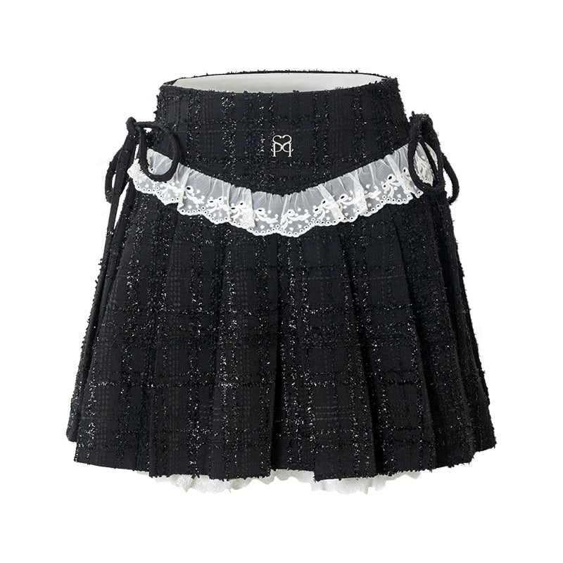 サンセットパークオリジナル ダブルブレスト スモールフレグランス コントラスト 半袖トップス+プリーツスカートセット