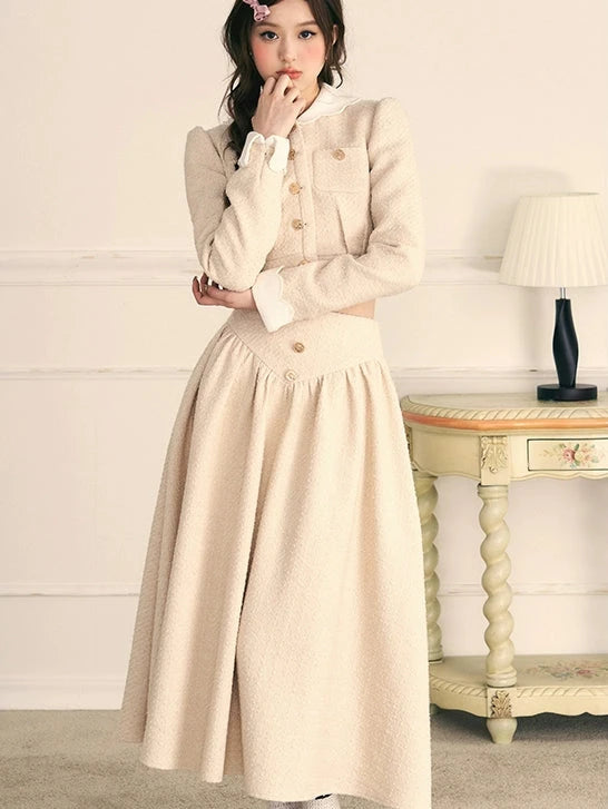 Small fragrance gold button long skirt