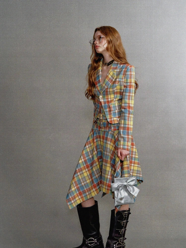 Vintage Yellow and Blue Check Blazer